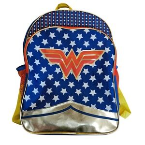 DC Comics Wonder Woman Backpack Blue Star Gold Superhero School Bag 16in